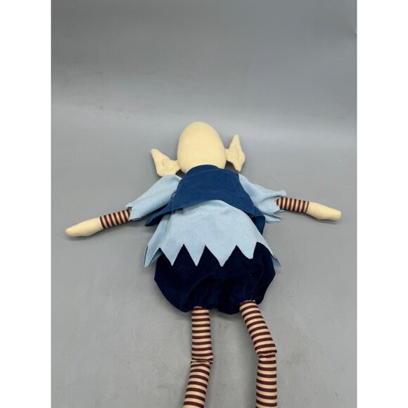 Vintage Cloth Elf Doll Pointed Ears Blue Outfit & Striped Legs Handmade Toy READ - Picture 6 of 8